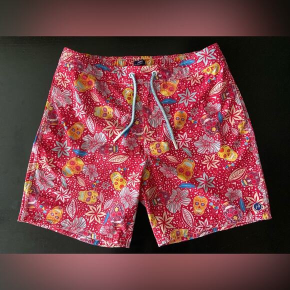 JOHNNIE-O Red Eden Floral/Skull Swim Shorts Mens sz M - Picture 1 of 9